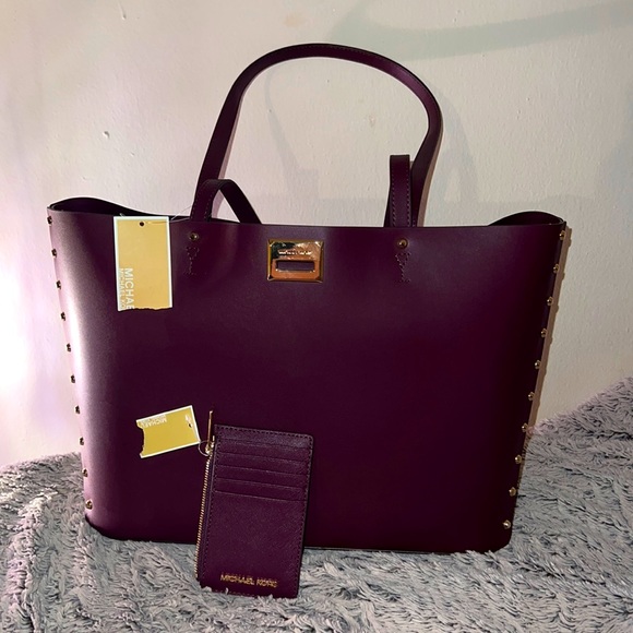 Michael Kors Manhattan Large Tote Bordeaux Purse and Card Case - Picture 1 of 8